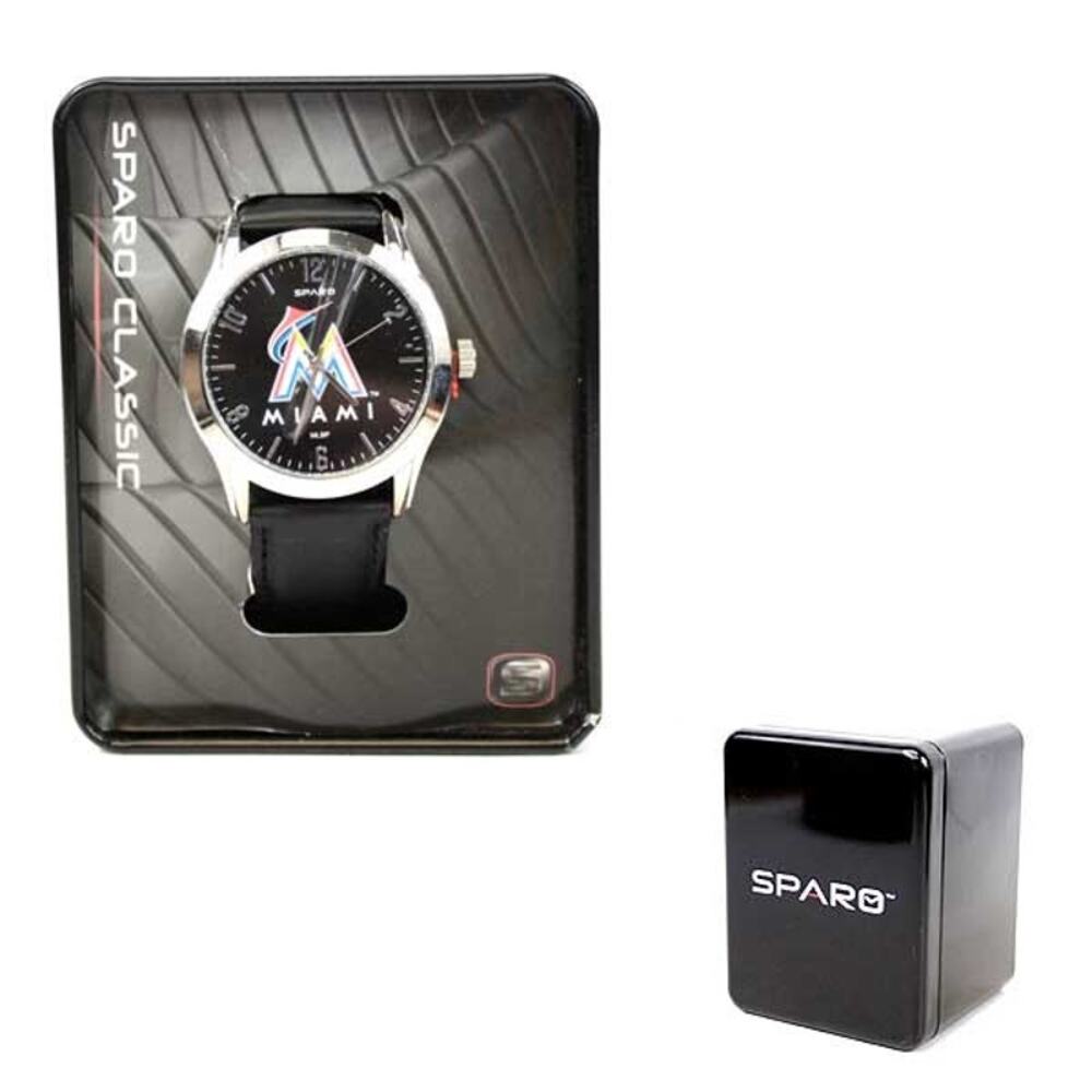 MLB Marlins Sports Watch Sparo Classic Style Men's Black Miami Leather Band New